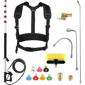 24 FT  Washer Telescoping Wand, Telescopic  Power Washer Extension Wands, Gutter Cleaner Attachment with Support Belt & 7 Nozzle Tips, Brush , 4000 PSI