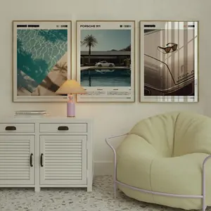 Porsche 911 Vintage Art, Set of 3 Vintage Aesthetic Print, Pool Wall Art, Magazine Car Poster, Old Porsche Poster, Sunglass Art, Luxury Art Poster (PRODUCT DOES NOT INCLUDE FRAME)