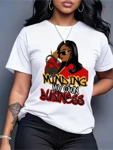 Trendy Chic Minding My Own Business Graphic T-Shirt | Perfect for Home, Outings, or Gifts | Ideal for Birthday | Casual Style with Alphabet Pattern for Spring/Summer
