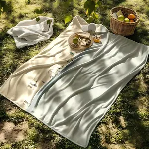 1 piece Leisurely crowd on the beach by the sea themed flannel blanket - Modern-style flannel blanket, suitable for sofas and beds, all-season use, super soft and comfortable, digital printing, 100% polyester material, machine washable, suitable