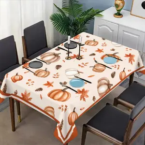 Thanksgiving Pumpkin Pattern Tablecloth, Fabric for Dining Table, Tea Table, Picnic Mat, Ideal for Home and Parties