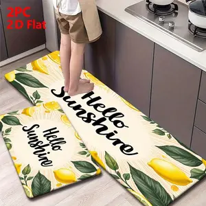 2/3 Piece Flannel Kitchen Mat Set, Fresh Lemon Design, Non-Slip, Absorbent, Perfect for Kitchen, Entryway, Bathroom, Hallway