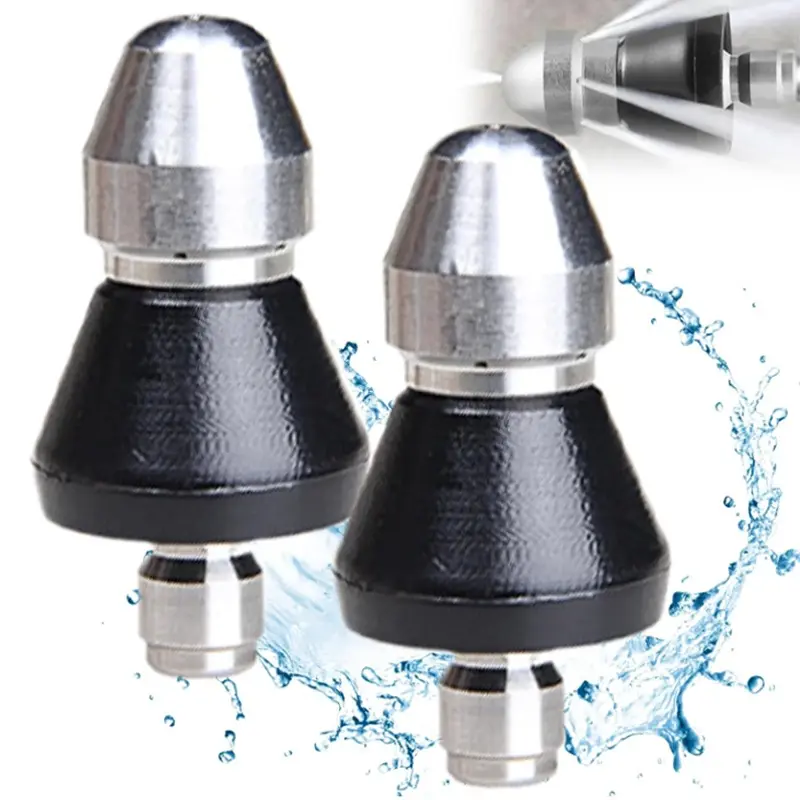 Home Care Supplies 2-Piece High-Pressure Water Sewer Nozzles - 6-Jet Compact Reverse Flow Pipe Unclogging Tools, Durable Metal for Outdoor Use