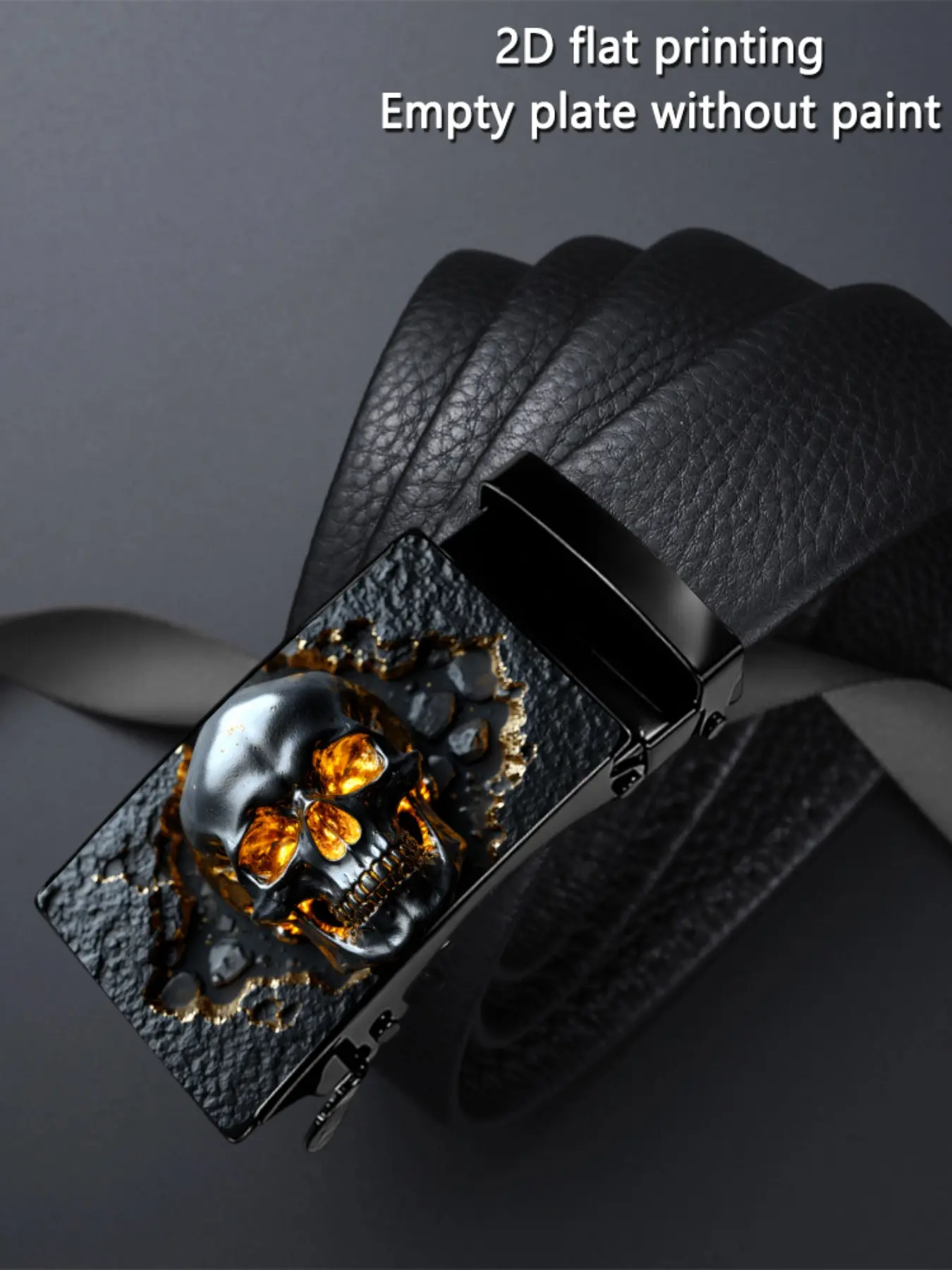 Men's Belt with Skull Pattern Art Design, Printed Belts, Casual Business Style, Automatic Buckle, Perfect for Father's Day & Valentine's Gift, Punk Style Statement Belts
