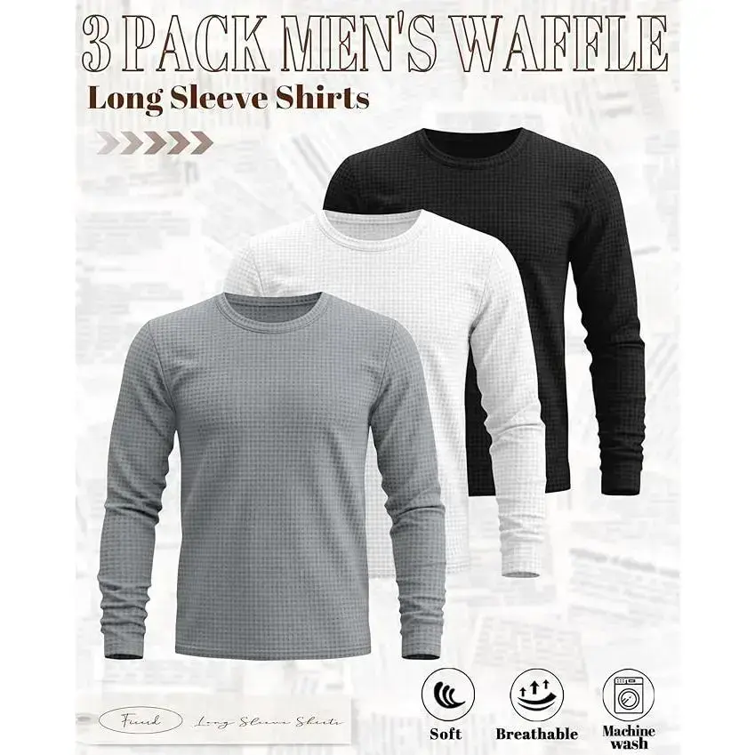 3 Pack Men's Waffle Long Sleeve Shirts, Crew Neck Thermal Underwear Tops Casual Pullover Sweaters Knit Undershirts(Sheet) 3 Pack Men's Waffle Long Sleeve Shirts, Crew Neck Thermal Underwear Tops Casual Pullover Sweaters Knit Undershirts(Sheet)