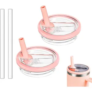 2 Pack 30 oz Tumbler Flip Straw Lid Replacement Compatible for  Quencher, Leak Proof Lid Replacement for 30 OZ  H2.0 FlowState Tumbler,Spill Proof Splash  (Peach)