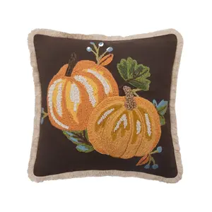 Peking Handicraft 31DD74C16SQ 16 x 16 in. Harvest Brown Pumpkin Duo Poly Fill Hook Pillow, Multi Color