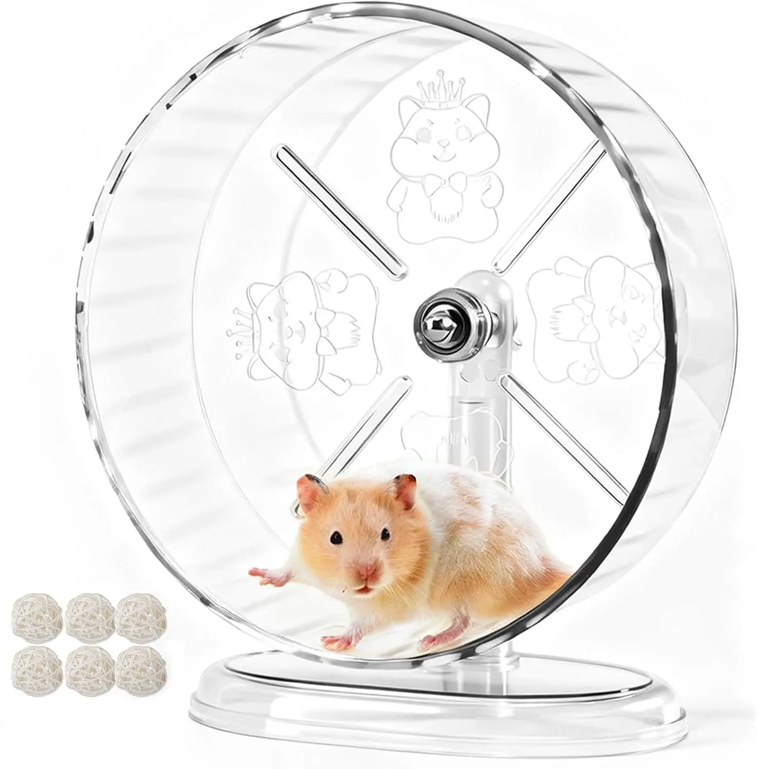 Silent Hamster Exercise Wheel,9.5 Inch Quiet Spinner Syrian Hamster Running Wheel,Silent Wheels with Anti-Skid & Adjustable Stand for Rats, or Other Small Pets,Transparent