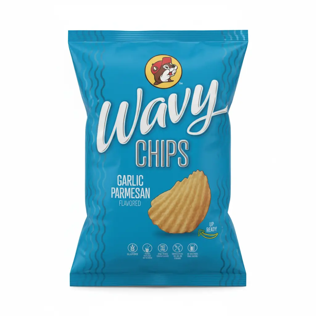 Buc-ee's Garlic Parmesan Wavy Crisps - High-Quality Potatoes, Thick-Cut Crispy Snack with Roasted Garlic, Parmesan Cheese, Resealable Bag for Freshness & Savory Flavor, Parties