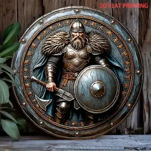 Aluminum Viking Warrior Wall Decor Medieval Battle Shield Armor Plaque Sculpture for Living Room Bar Cafe Office Home