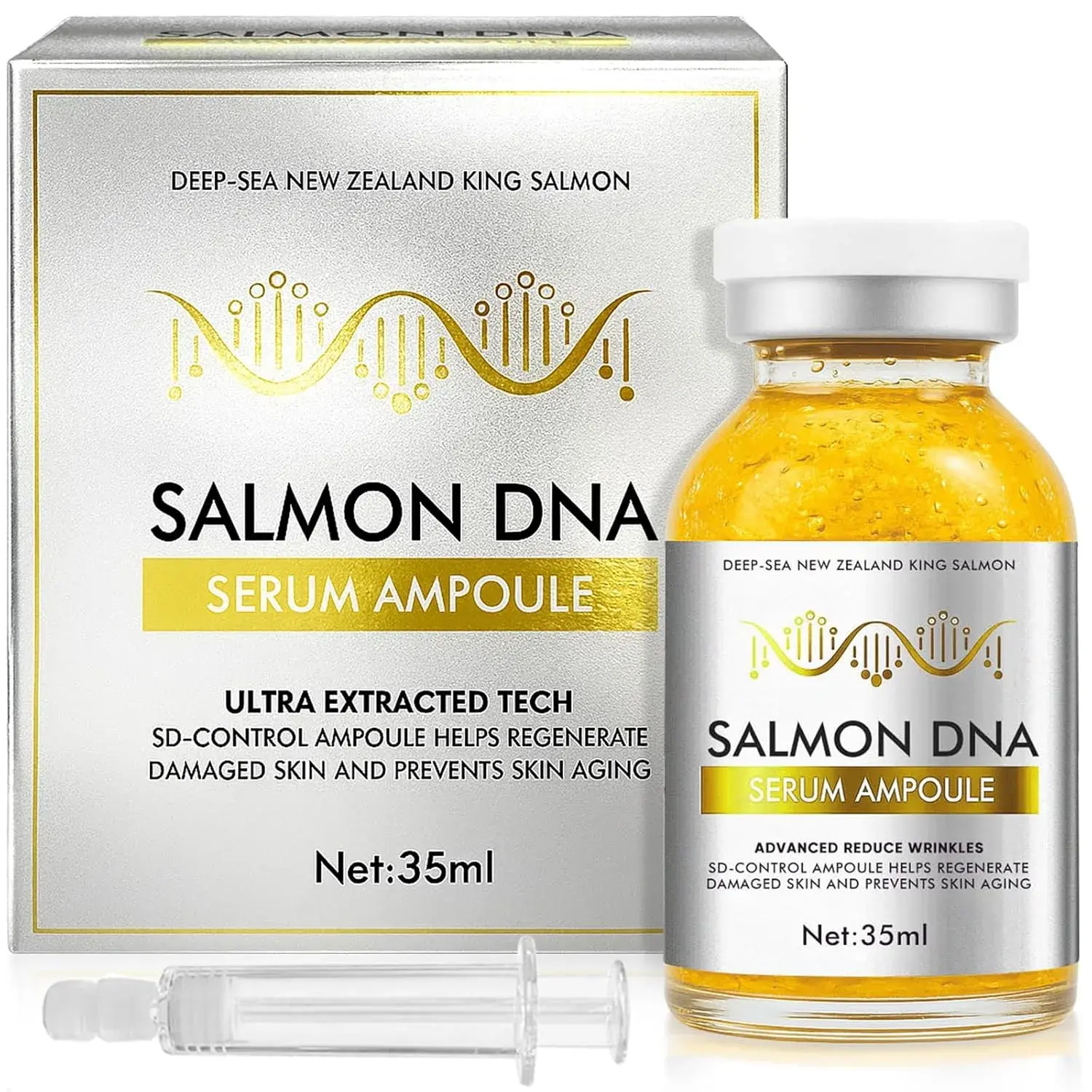 Salmon DNA Ampoule Serum - Antioxidant Formula, Deep Nourishing, Collagen Boosting, Microneedling Compatible, Anti-Wrinkle, Scar Removal, Skin Repair, Barrier Enhancement, Gentle, 1.2Fl Oz (For Face & Body)