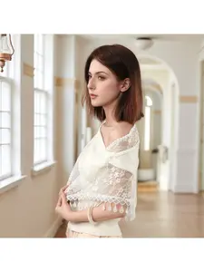 Spring and Summer New Lace Veil Fringe Trimmed Scarf Women Bridal Shawl Headscarf Waist Accessory Multi-functional Triangle Scarf Wrap