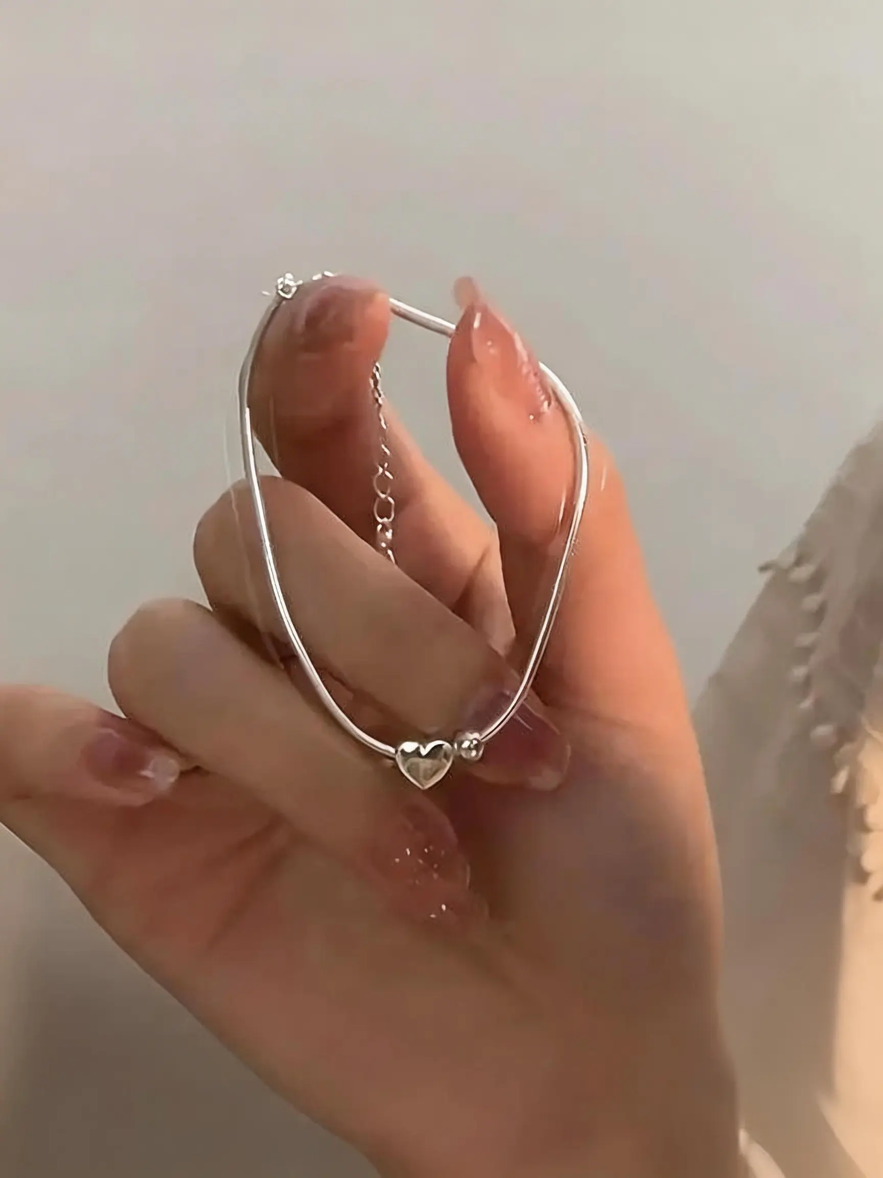 1pc Elegant 925 Silver Heart Bracelet, Minimalist Fashion, Perfect Gift for Wedding, Birthday, Valentine's Day, Heart Design Bracelet