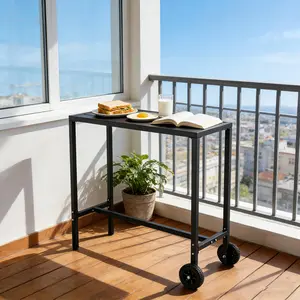 39 Inch Portable Rolling Outdoor Bar Table with Wheels & Adjustable Feet, Metal Patio Counter Height Dining Table for Kitchen Island, Balcony, Yard, Home Bar