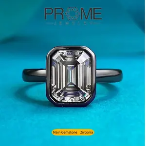 (SR031)Rectangular Asscher Cut Black and Grey Ring Bold and Individual Gift for Women’s Daily Wear Geometric Silhouette Premium Craftsmanship