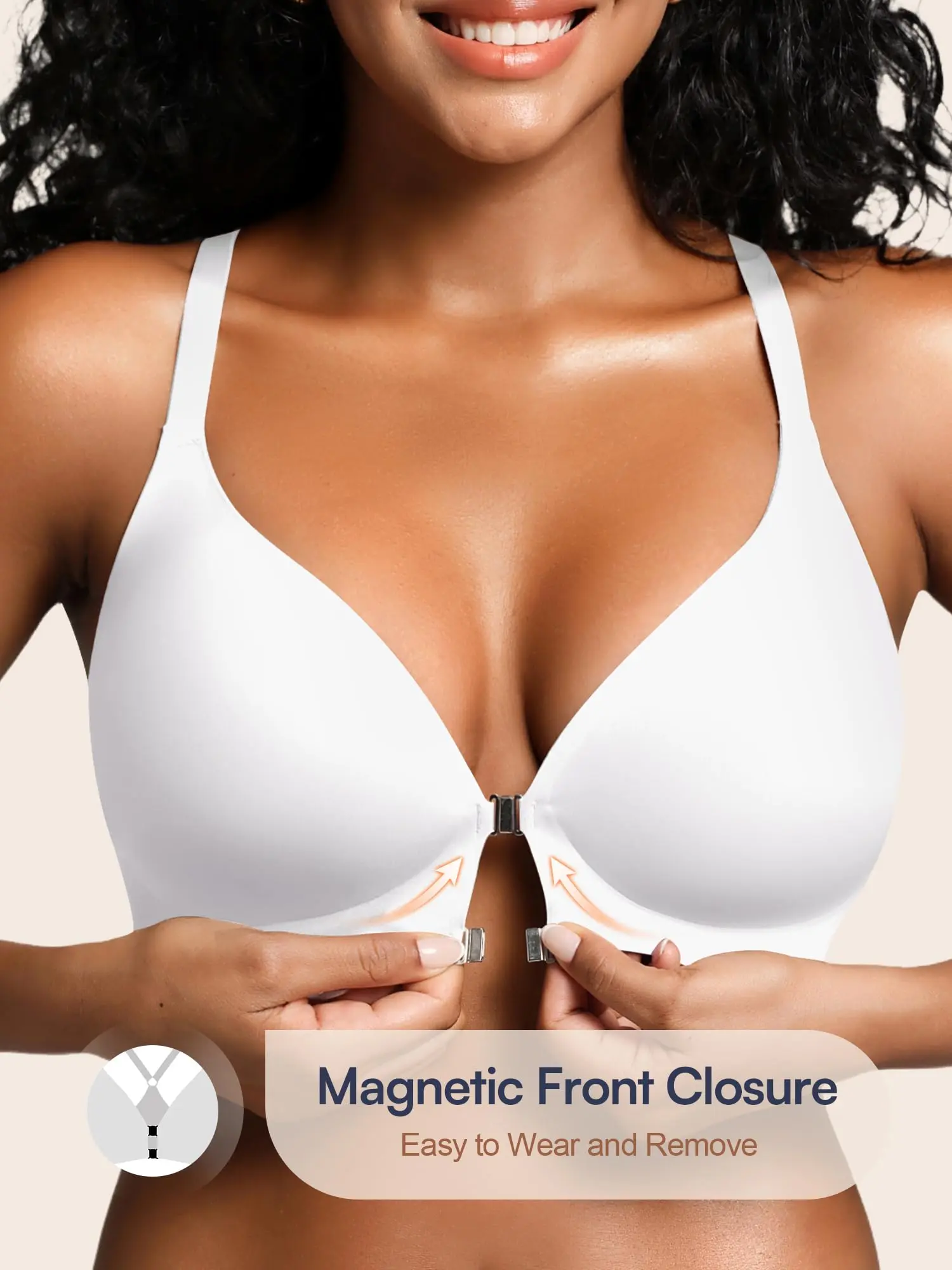 SHARICCA Magnetic Front Closure Bra, Seamless Wireless Push Up, 360° Jelly Support Racerback, 3D Molded Cups A-D Full Coverage