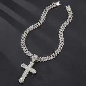 Cross Pendant Necklace Hip Hop Iced Out Cuban Link Chain Full Rhinestone Alloy Jewelry for Men Women