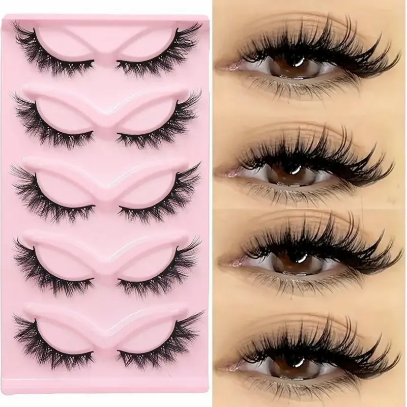 Lifted Fox Eye False Eyelashes 5 Pairs Spiky Flared Faux Mink Lashes Voluminous Winged Eye‑Opening Makeup