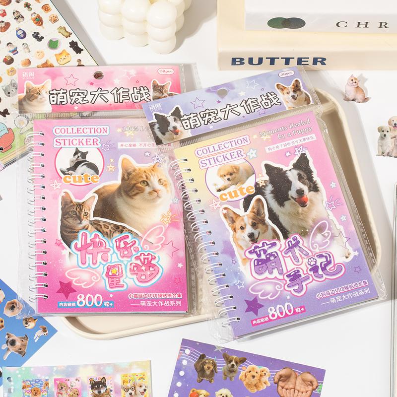 3 Styles Cute Pet Sticker Book – 30 Sheets, 800 Pcs Stickers per Style, Cat & Dog Aesthetic Stickers for Scrapbooking, Journaling, DIY Crafts, Kawaii Planner Stickers Tiktokshopstockup