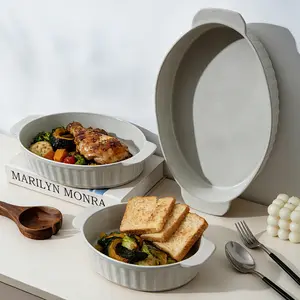 Ceramic Baking Dishes Set of 3, Casserole Dishes for Oven, Oval Deep Lasagna Pans Cookware Set with Handles, (1.7QT/2.5QT/4.0QT) Baking Pans for Wedding Gift, Beige Home Decor for Mom Gift