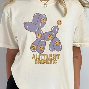 Coquette T-Shirts Pink Balloon Dog Tee Poodle Balloon Coquette Tshirts Coquette Pink Bow Graphic T-shirt Pink Puppy Tshirts Womens Graphic Tees Girly Pink Dog T-Shirts Casual Crewneck