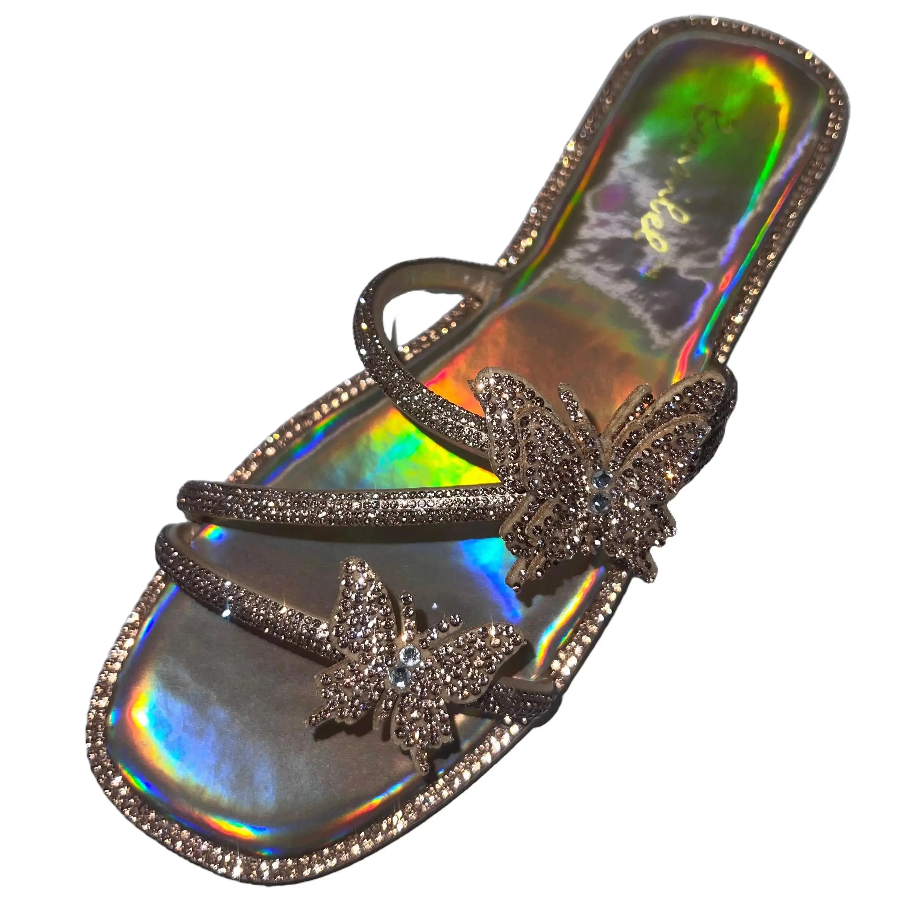 WOMENS RHINESTONE BUTTERFLY FLAT SANDAL AMITA12 Casual