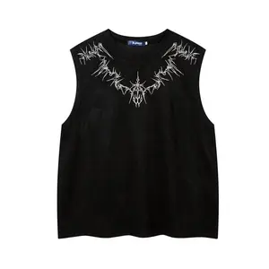 Men's Loose Graphic Embroidery  Round Neck Tank Top, Casual Sleeveless Crew Neck Top for Summer, Fashion Men's Top for Daily WearSPNR