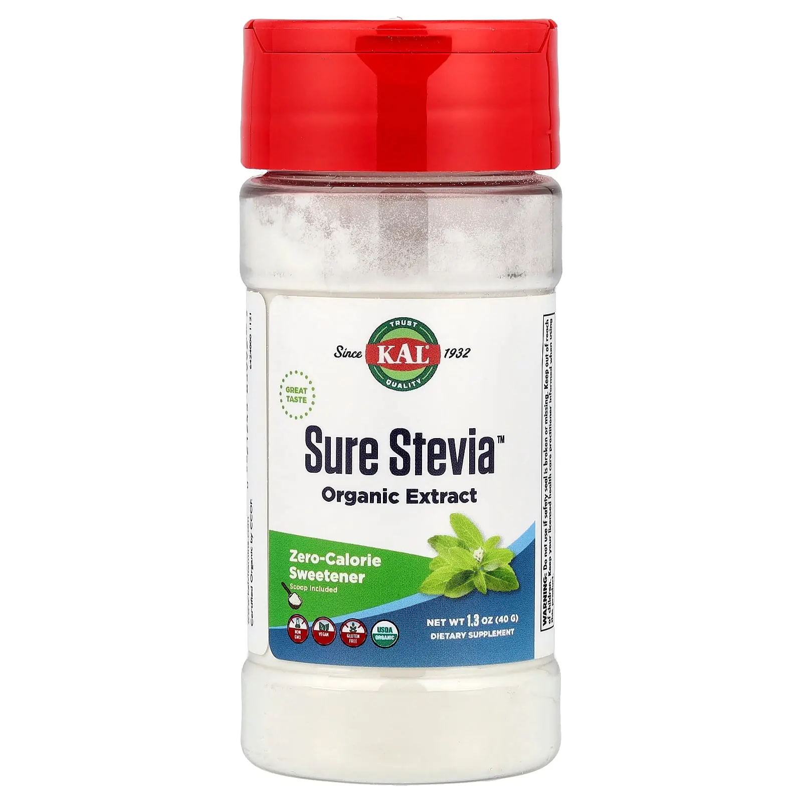 KAL Organic Sure Stevia™ Extract, 1.3 oz (40 g)