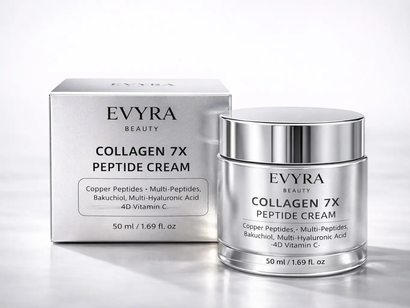EVYRA Collagen 7X Peptide Cream – Niacinamide & Tranexamic Acid Face Moisturizer with Bakuchiol, Copper Peptides, Ceramide & Multi Hyaluronic Acid – Brightening & Firming Cream 50 ml