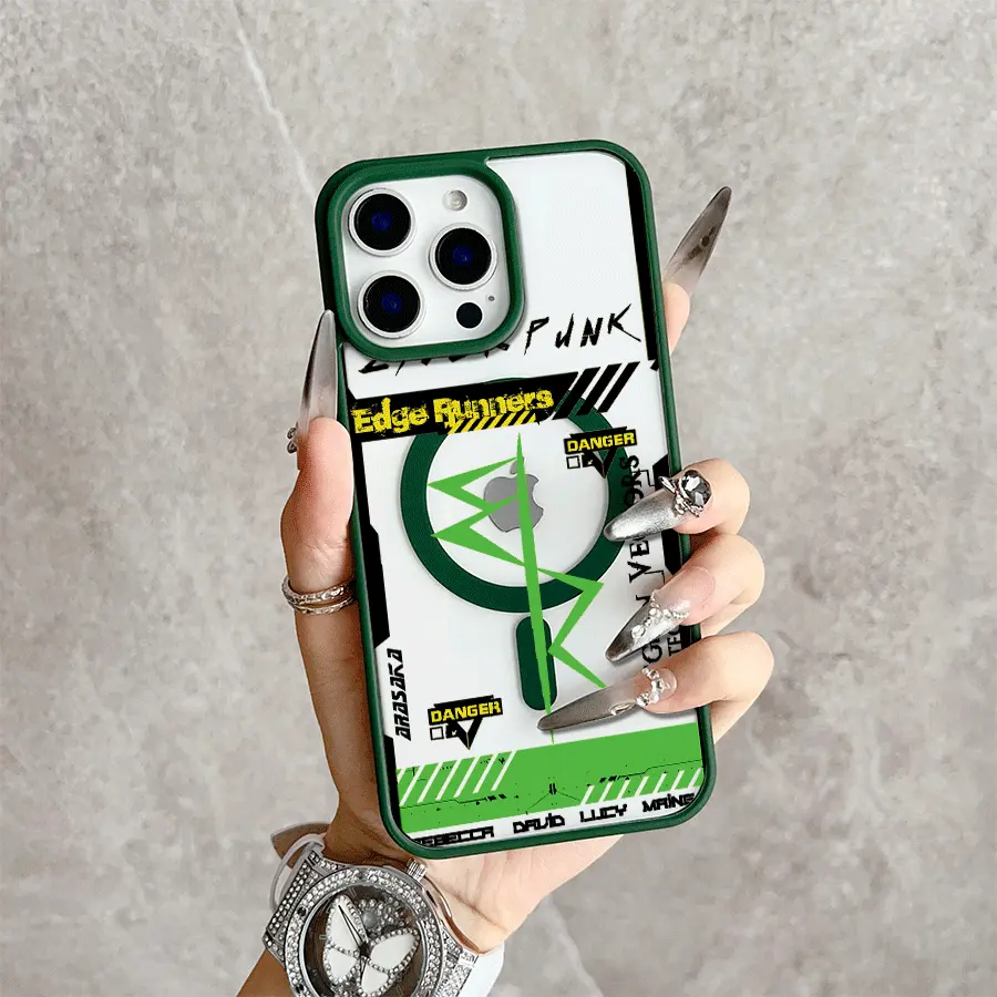 Cyberpunk Text Magnetic Snap Phone Case - Phone Aesthetic, MagSafe Compatible, Thin Frame, Lightweight Easy to Carry, Slim Fit, Shockproof Protective Cover for iPhone Series 17/16 Pro Max 15 Pro 14 13 12 Mini 11 XR XS Plus SE Wireless Accessory