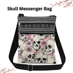 Valentine’s Day Gifts for Women – Skull Messenger Bag, Gothic Crossbody Shoulder Bag with Adjustable Strap & Zipper Pouch, Unique Valentine Present