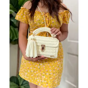 Handmade Crochet Bag - Elegant Hand Knitted Purse with Tassel, Shoulder Luxury Bag, Hand Woven Design, Perfect Gift for Her, 100% Recycled Polyester, Removable Tassel, Fully Lined, Smoke-Free Environment