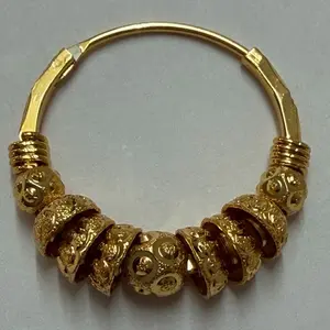 Gold Plated Indian Bali Hoop Earrings Ethnic Women's Jewelry with Intricate Beadwork