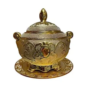 Sopera Con Plato Decorada Con Pedreria y Dorado Para Oshun 12"X12"