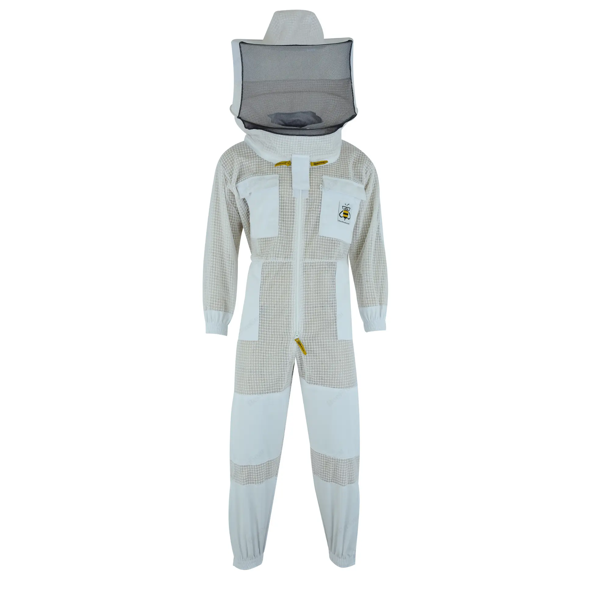 BeeProGear 3-Layer Ventilated Beekeeping Suit, Round Veil, Sting-Proof, White, L | SBS Zipper Closure