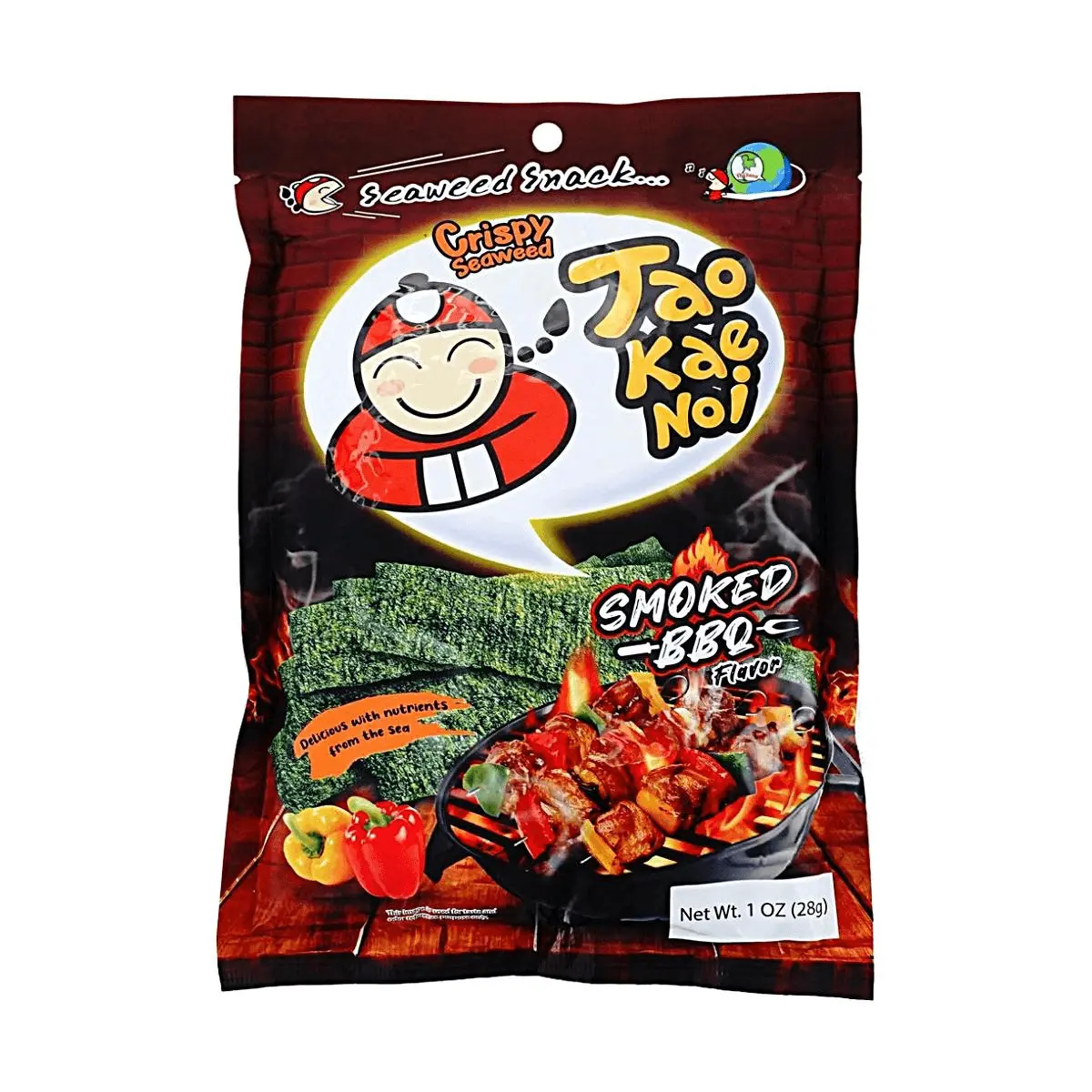 Tao Kae Noi Thai Savory Crunchy Crispy Seaweed Snack, Smoky BBQ Flavor, 28g - Authentic Roasted Nori Snack
