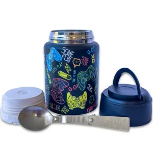 Insulated Food Jar for Kids Wide Mouth Stainless Steel Lunch Container with Handle & Folding Spoon Keep Food Hot or Cold Portable Thermo Soup Lunch Box for School or Travel Drinkware Flasks Thermal