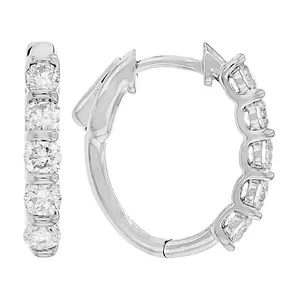 JTV White Lab-Grown Diamond H SI1 Rhodium Over Sterling Silver Huggie Hoop Earrings 1.00ctw