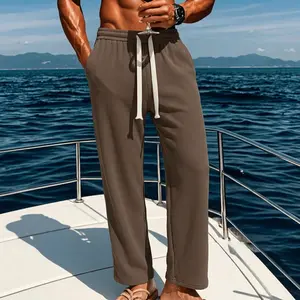 Men’s American vintage corduroy straight-leg pants—trendy, versatile brown casual long trousers with a drawstring waist and loose fit; simple, stylish men’s bottoms suitable for everyday wear and sports.