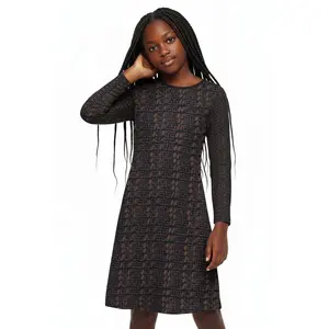 Black & Brown African Print Long Sleeve Dress