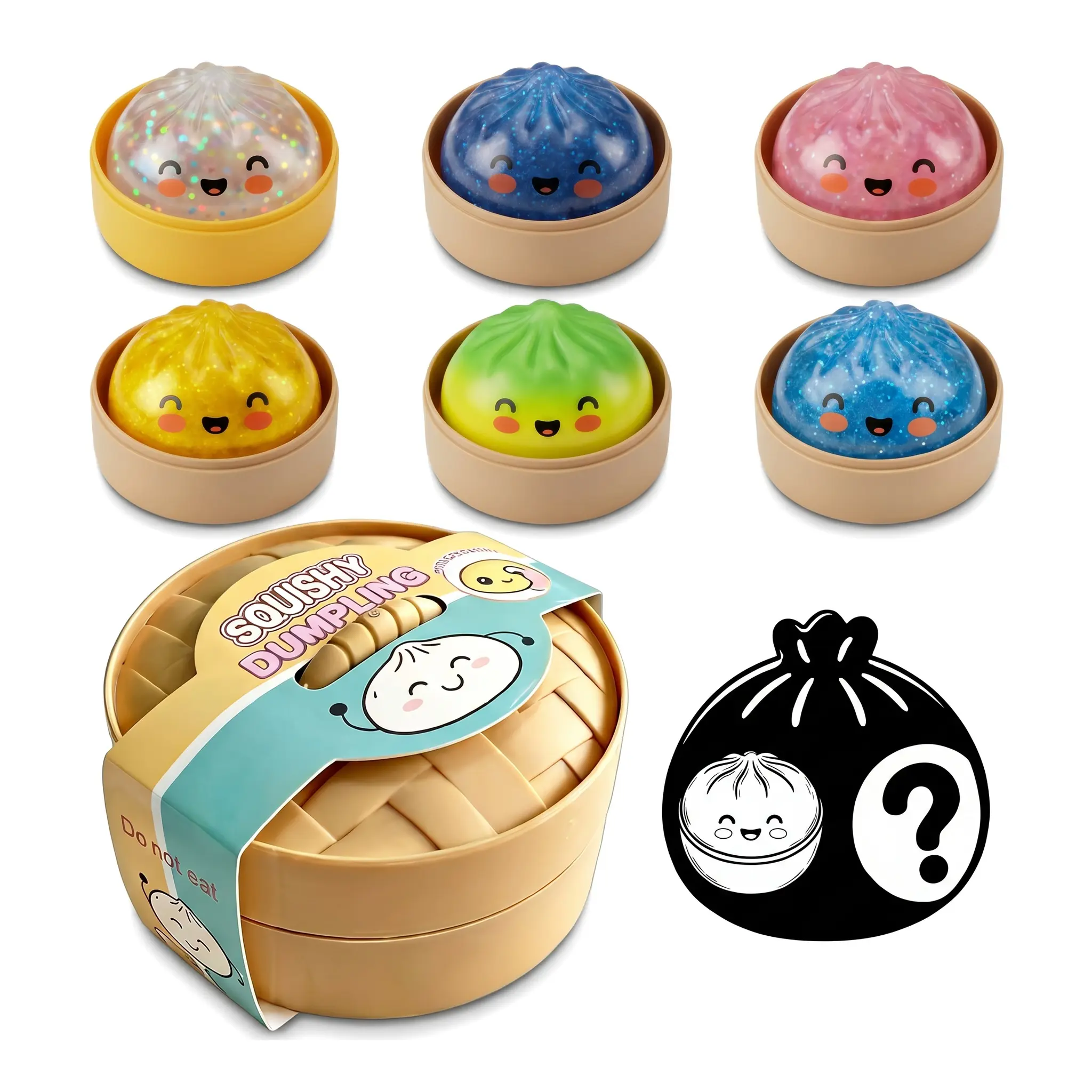 Viral Squishy Dumpling Blind Box Fidget Toy - Cute Bao Bun Stress Ball with Steamer Case, Random Style Surprise, ASMR Squeeze Toy for Adults & Kids