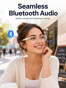 Smart Glasses for Women, Open-Ear Audio AI Bluetooth Glasses with Transparent Frame, Hands-Free Calls, Comfortable Wear for Travel, Outdoor, Daily Use
