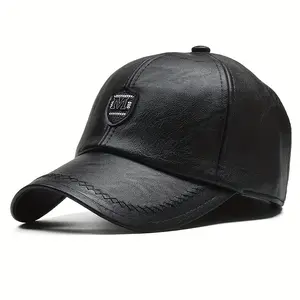1 Men's British PU leather baseball cap adjustable summer breathable casual hat spring and autumn / spring, summer, autumn and winter hat
