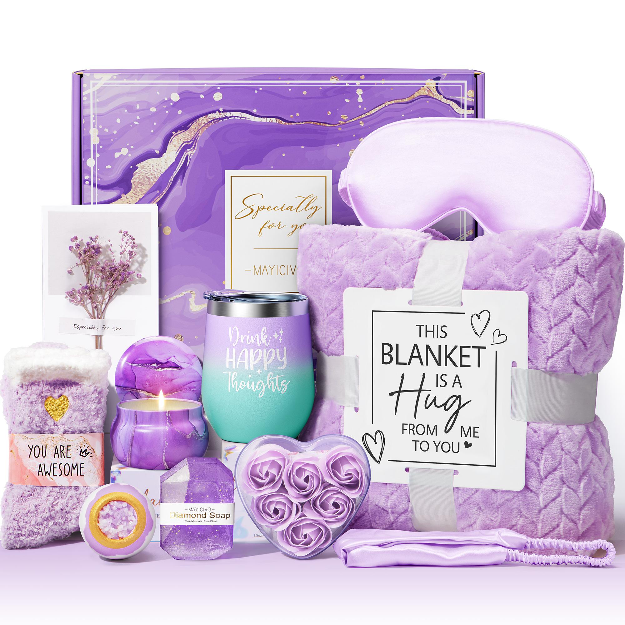 Mothers Day Gifts ideas Basket for Women Self Care Gifts Get Well Soon Gifts, Ocean Relaxing Spa Gifts Basket Care Package w/ Luxury Flannel Blanket, Unique Mothers Day Gifts for Mom Her Friend Sister Wife Grandma