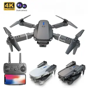 E88Pro RC Drone 4K Professinal with 1080P Wide Angle Dual HD Camera Foldable RC Helicopter WIFI FPV Height Hold Apron Sell Charging Automatic Blades Cable Durable Phone