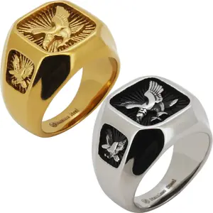 316L Stainless Steel 18k Yellow Gold Plated Eagle Signet Ring