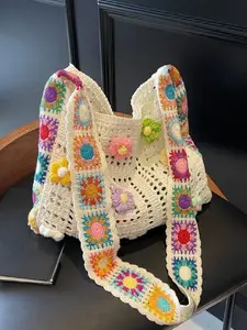 2026 Fashion Boho Crossbody Bag, Vintage Lace Floral Shoulder Bag, Random Flower Pattern, Casual Crochet Material, Trendy Accessory