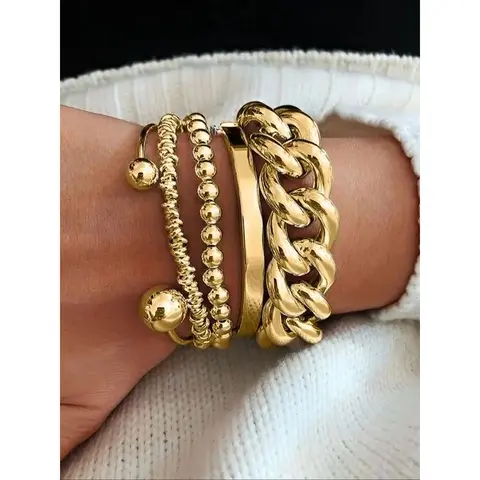 5-Piece Vintage & Fashion Chain Style Open Cuff Bracelet Set, Punk Chunky Chain Bracelet for Party, Daily Clothing Decor, Trendy All-match & Exquisite Jewelry for Birthday Gift, Dates and Parties, Gift for Girlfriend