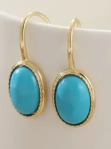 Bohemian Elegant Charm Synthetic Oval Turquoise Pendant Earrings, Perfect Wedding Jewelry for Women, Exquisite Party Gift Idea for Girls