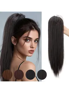 Women'S Synthetic Hair Straight Ponytail Wig - Long 18-Inch Natural Black Half-Up Ponytail with Large Claw Clip, Natural Look for Everyday, Parties, Natural Fake Ponytail
